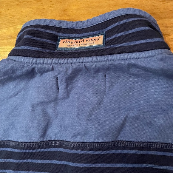 Mens Vineyard Vines By Shep & Ian 1/4 Snap Button Pullover Navy Blue Stripe M - Picture 5 of 6